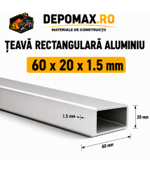 Teava rectangulara aluminiu 60 x 20 x 1.5 mm, 6 metri (EN AW-6060) Teava rectangulara aluminiu 60 x 20 x 1.5 mm, 6 metri (EN AW-6060)